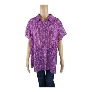 Torrid Purple and White Sheer Polka Dot Blouse 2